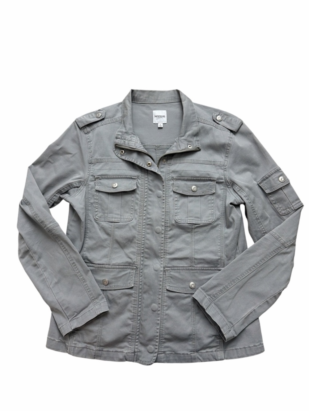 Kensie Light Gray Utility Jacket with Button Pockets
